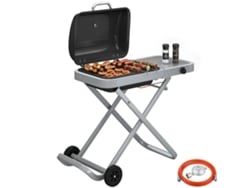 Parrilla de gas portátil con 1 quemador, 2,5 kW, carrito plegable, termómetro.