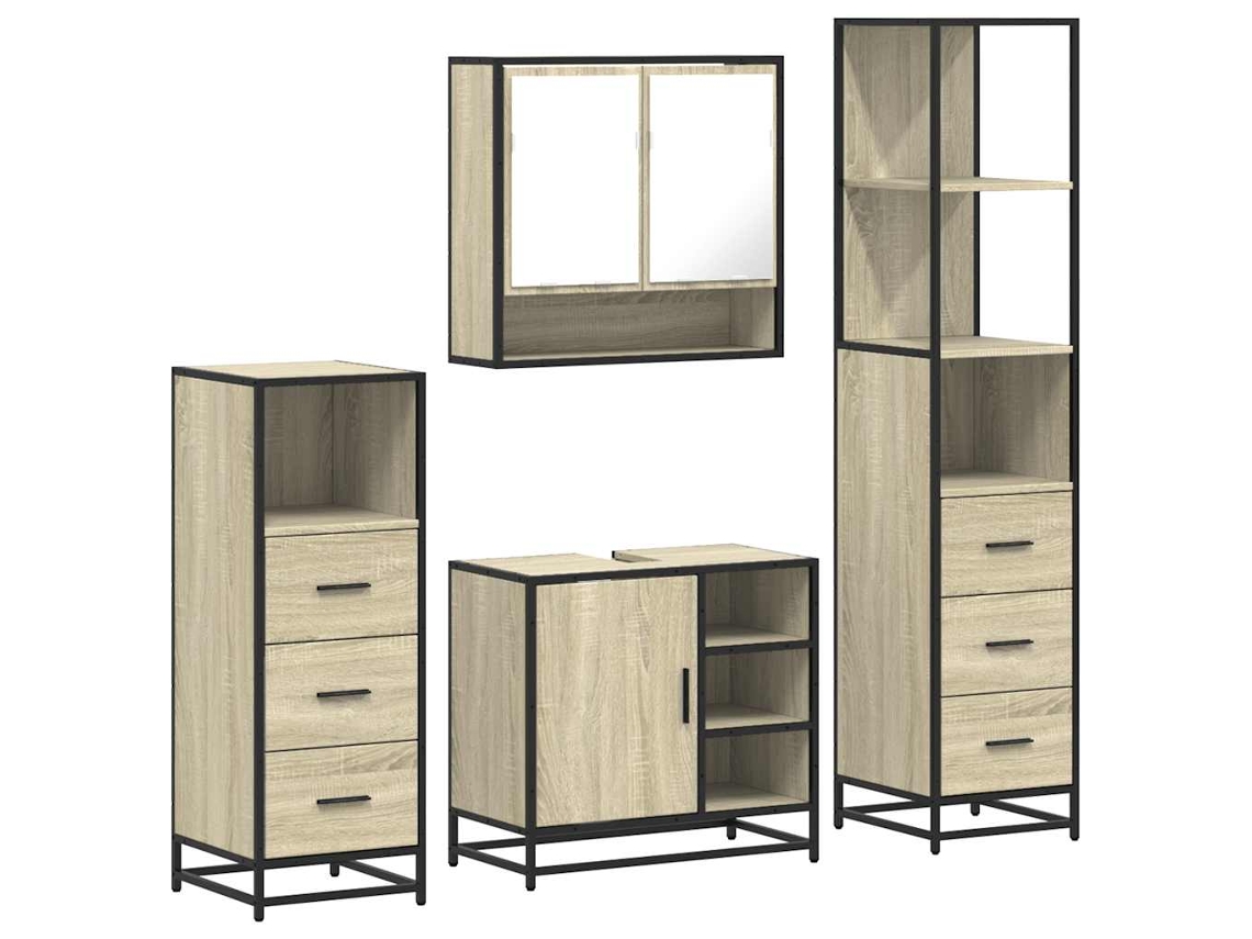 Juego de muebles de baño de 4 piezas Vidaxl en madera de roble Sonoma