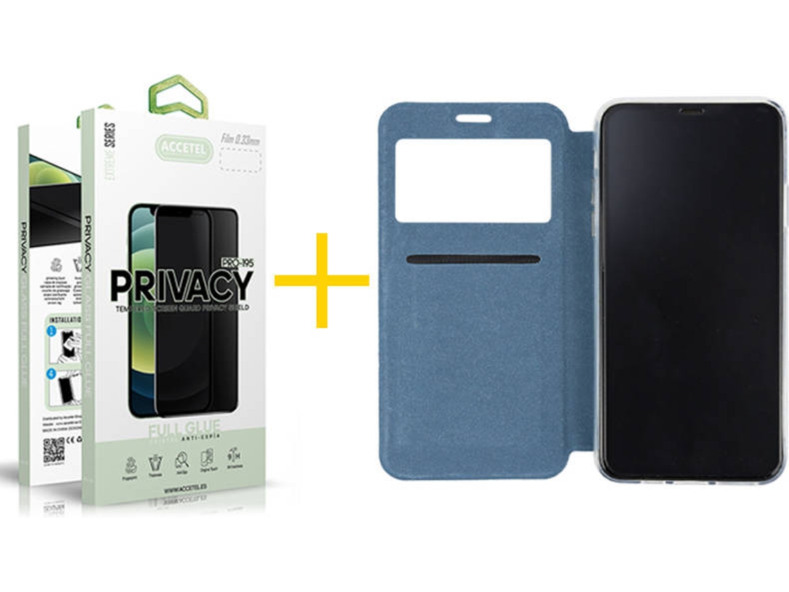 Kit Funda + Protector de Pantalla Samsung Galaxy A32 4G ACCETEL Anti Spy Gandy Flip (Azul)