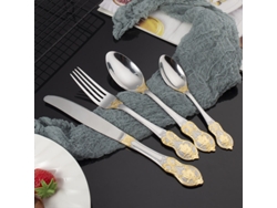 (juego De 4 Piezas - Oveja) Cubiertos De Acero Inoxidable, Cubiertos, Cucharas, Cubiertos Con Relieve Retro Bañados En Oro