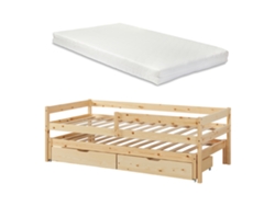 Cama de rodízio para crianças Sonkajärvi com 2 gavetas 1 colchão 90x200cm - Madeira [EN.CASA]