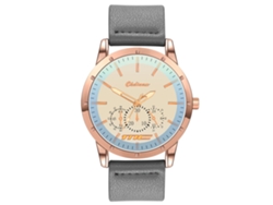 Reloj Hombre De Cuarzo Con Correa De Cuero Pu Moda Dial De Tres Ojos (oro Rosa Gris)