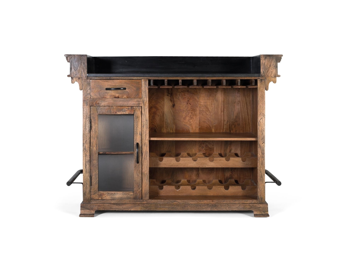 Mueble bar marrón de madera de mango, granito y metal de 150 cm