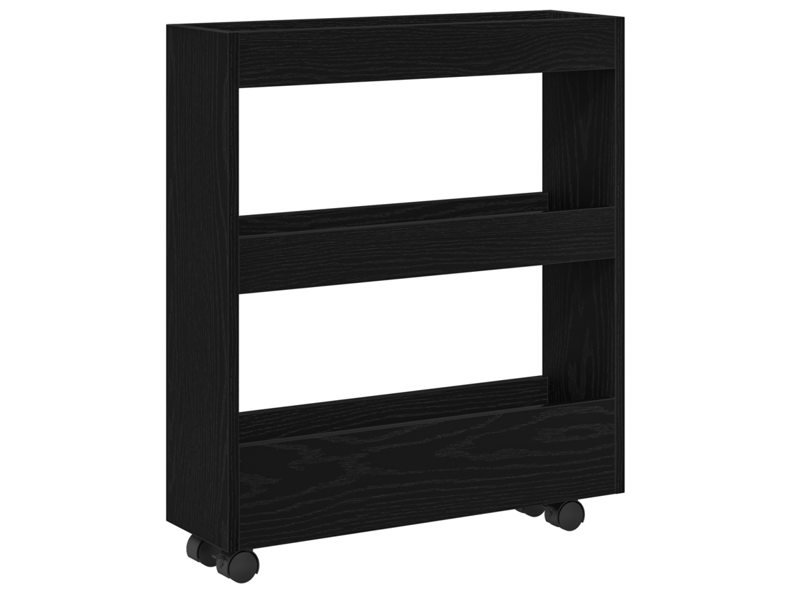 Mueble de baño estrecho con ruedas Vidaxl, madera de ingeniería de roble negro, derivados de madera negra