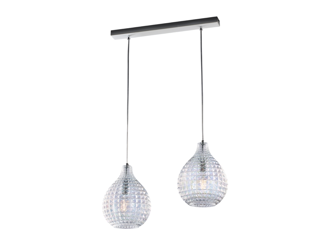 Canal Diamante en hierro blanco y estructura cromada con cables orientables y difusores de cristal soplado transparente con juegos de luz Dec. 2 Light Glass.