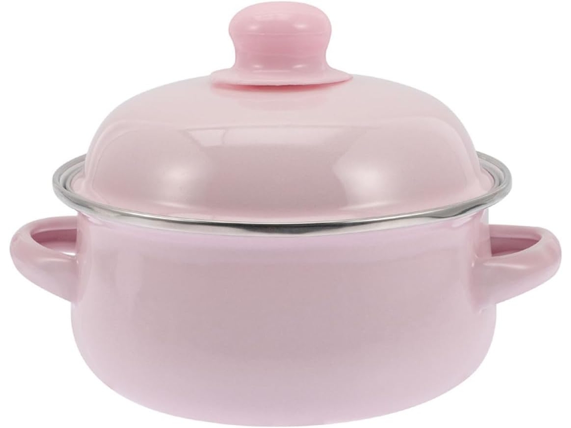 Olla tradicional esmaltada con doble asa para guisos, una olla de estilo familiar para un uso versátil.
