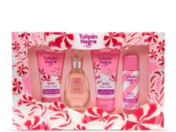 Pack TULIPÁN NEGRO Kiss Fresa y Nata 50 ml + Loción Corporal 50 ml + Gel Ducha 75 ml + Desodorante Spray