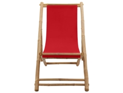 Tumbona | Tumbona De Exterior | Silla De Playa De Bambú Y Lona Roja Wsd518533