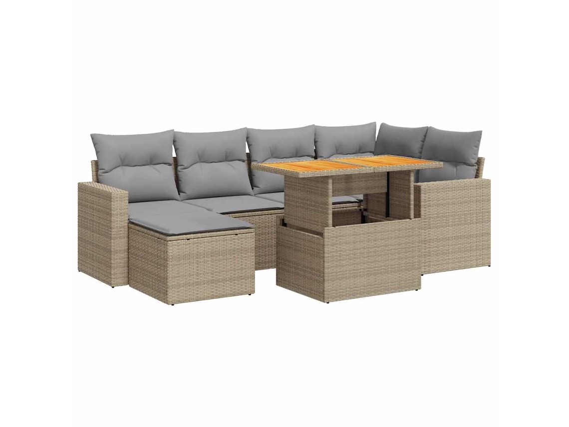 Conjunto de 7 sofás de jardín con cojines de mimbre beige MAISON EXCLUSIVE (7 piezas)