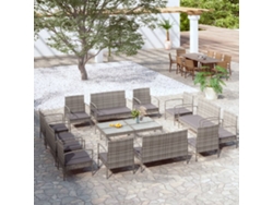 16 Piezas Conjunto Lounge De Jardim C/ Almofadões Vime Pe Cinzento Dkd Home Decor