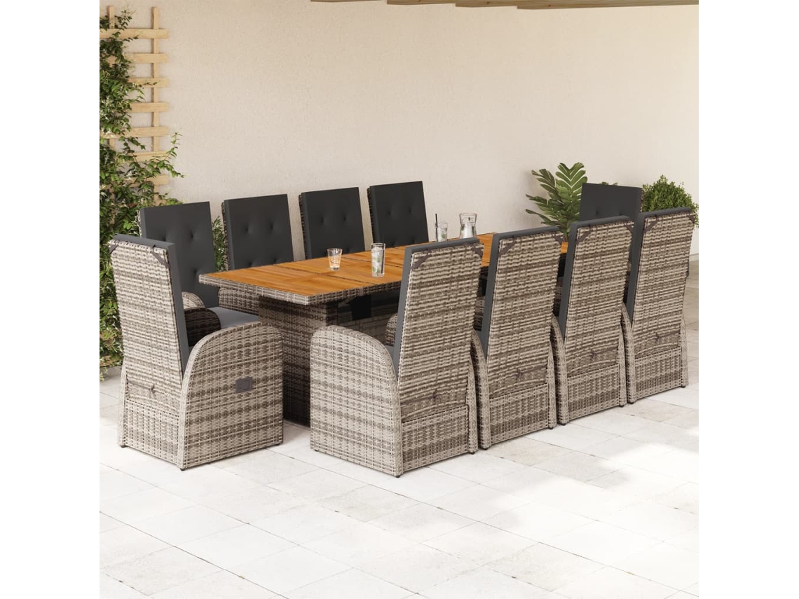 Juego de comedor de jardín de 11 piezas con cojines de mimbre gris de DKD Home Decor