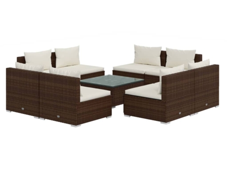 Conjunto 9 muebles de jardín VIDAXL y cojines ratán sintético marrón