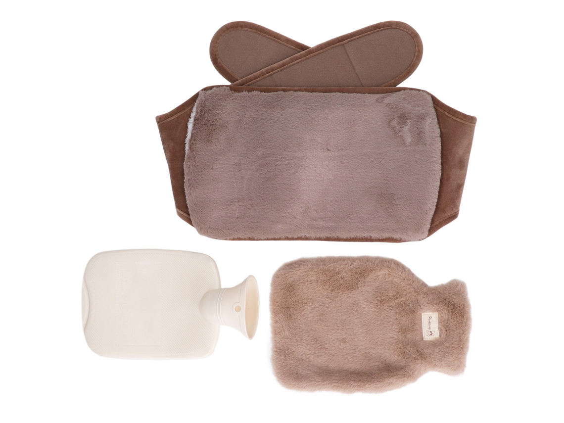 Bolsa De Agua Caliente Multifuncional 1000ml Boca Ancha Peluche Suave Con Cinturón Para Hogar Oficina Marrón Oscuro