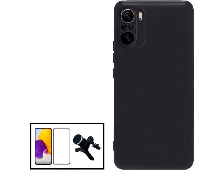 Kit Protector de Cristal Templado 5D Full Cover, Funda Silicona Liquida y Soporte Magnético de Coche Reforzado Xiaomi Poco X3 GT PHONECARE Negro
