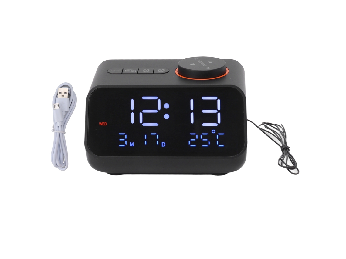 2026-reloj Despertador Digital Led Con Radio Fm, Temporizador, Temperatura Y Humedad Para Dormitorio Oficina Negro