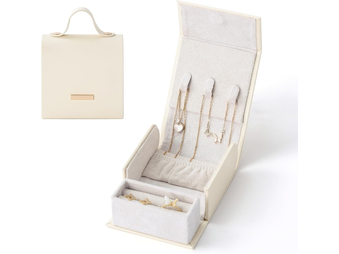 Joyero Portátil Para Mujer Con Asa Para Anillos, Pendientes Y Collares (Blanco) GERTIZ