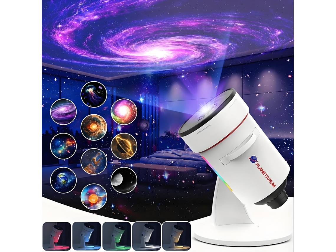 Projetor de Galáxia com 10 Discos de Imagem, Projeção Realista de Estrelas, Espaço, Sistema Solar, Lua e Nebulosas. Branco CZHHMART