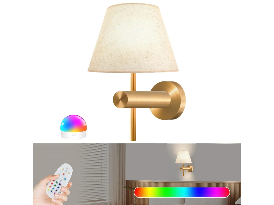 (oro 1 Pieza) Aplique De Pared Led Inalámbrico Recargable, Equipado Con Batería Rgb De 12 Colores Y Control Remoto