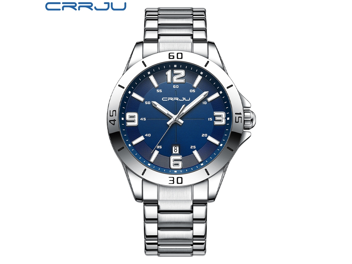 Reloj de pareja redondo sencillo (azul), resistente al agua, de cuarzo digital, con brazalete de acero inoxidable.