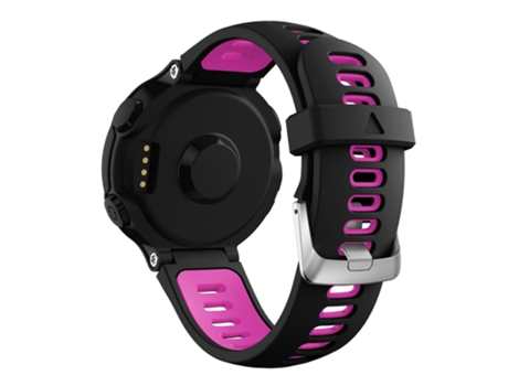Correa de Silicona con hebilla plateada para Garmin Forerunner 735XT 220 230 235 620 630 - negro/rosa