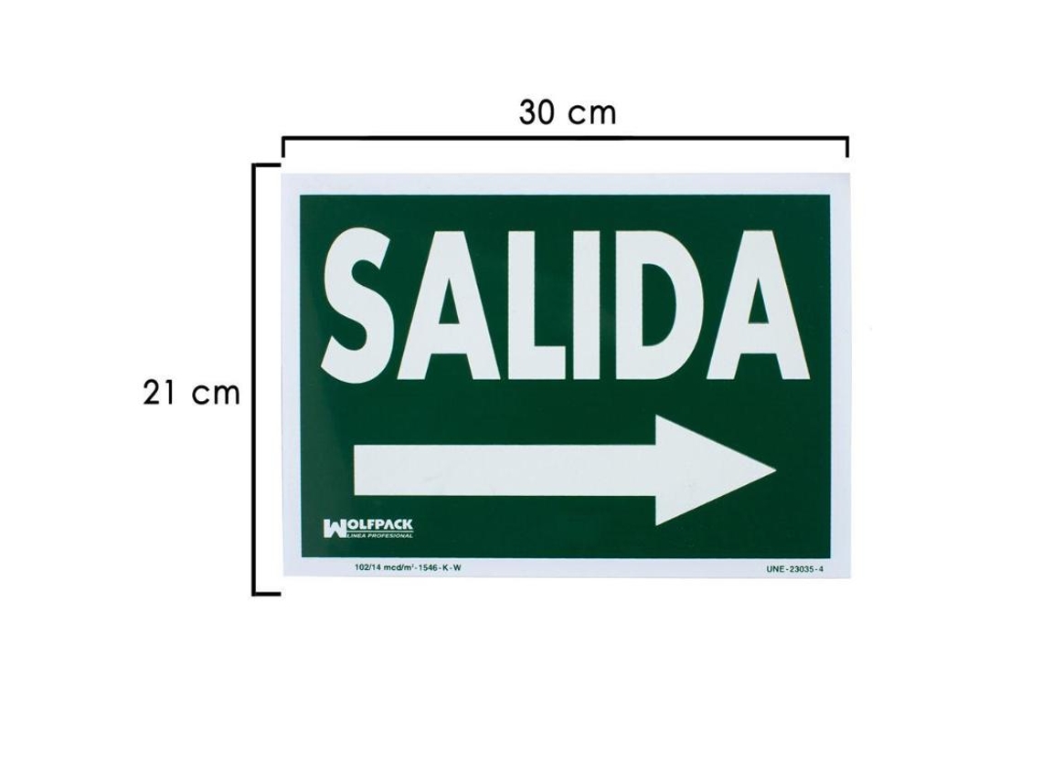 Cartel / señal fluorescente salida a derecha 21x30 cm.