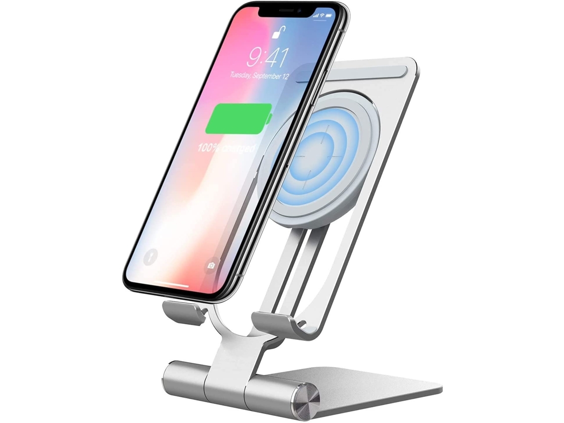 Cargador Sem Qi Fast Wireless Charging Stand Altura para iPhone 13 Pro/12 Pro/13 Pro Max/13/12 YIZHOOD Plateado