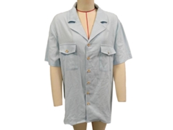 Camisa De Manga Corta Para Hombre Con Cuello, Solapa, Bolsillo En El Pecho, Cierre De Botones, Azul Veraniego Informal, Talla L
