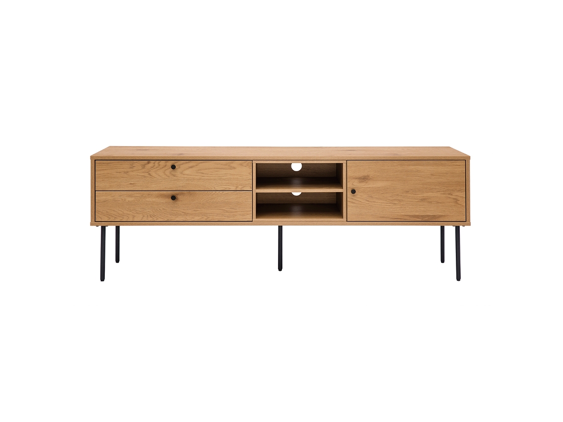 Mueble Tv Acabado Roble Claro Y Patas de Metal Negro 160 Cm Pernelle MILIBOO