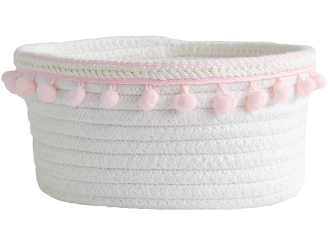 Cesta de almacenamiento, cesta tejida, cestas de cuerda blanca, caja de algodón, cesta de cuerda pequeña, bola de algodón esponjosa