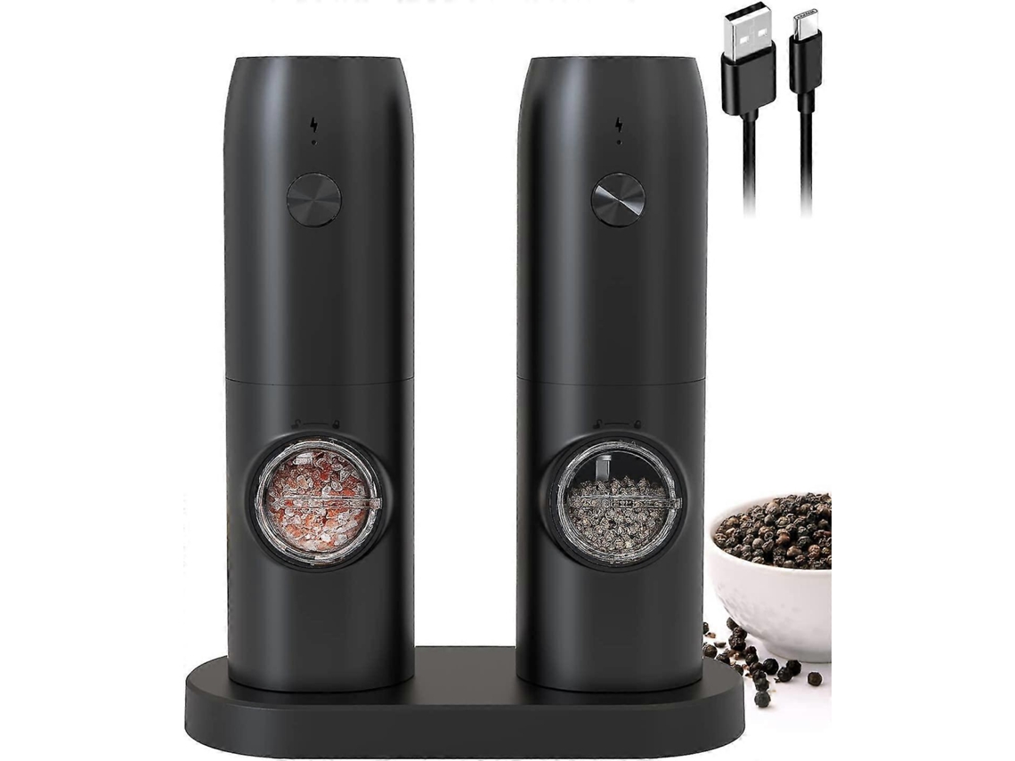 Molinillo eléctrico de sal y pimienta con base, molinillo de especias recargable, molinillo de pimienta eléctrico con cepillo. Rosewell