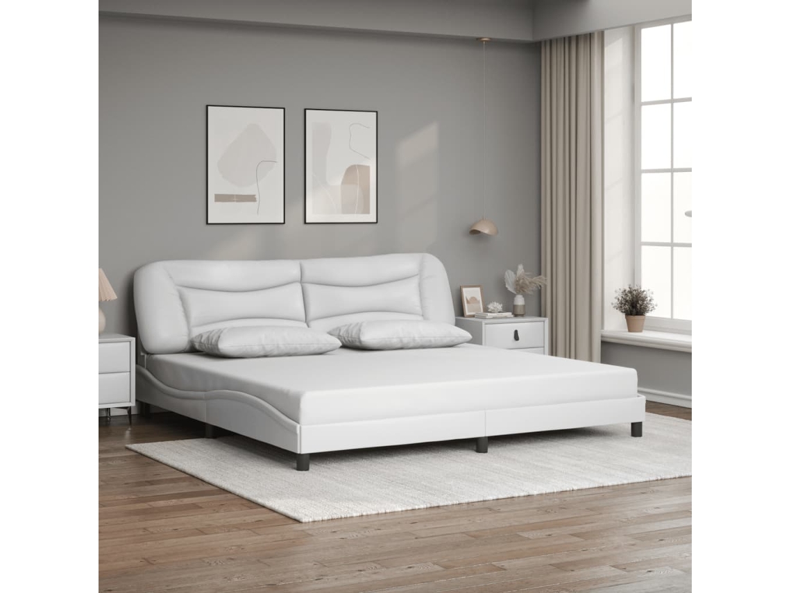 Estructura De Cama Sin Colchón Cuero Sintético Blanco 200x200cm