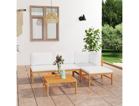 Conjunto 5 de muebles de jardín VIDAXL madera de teca y cojines crema