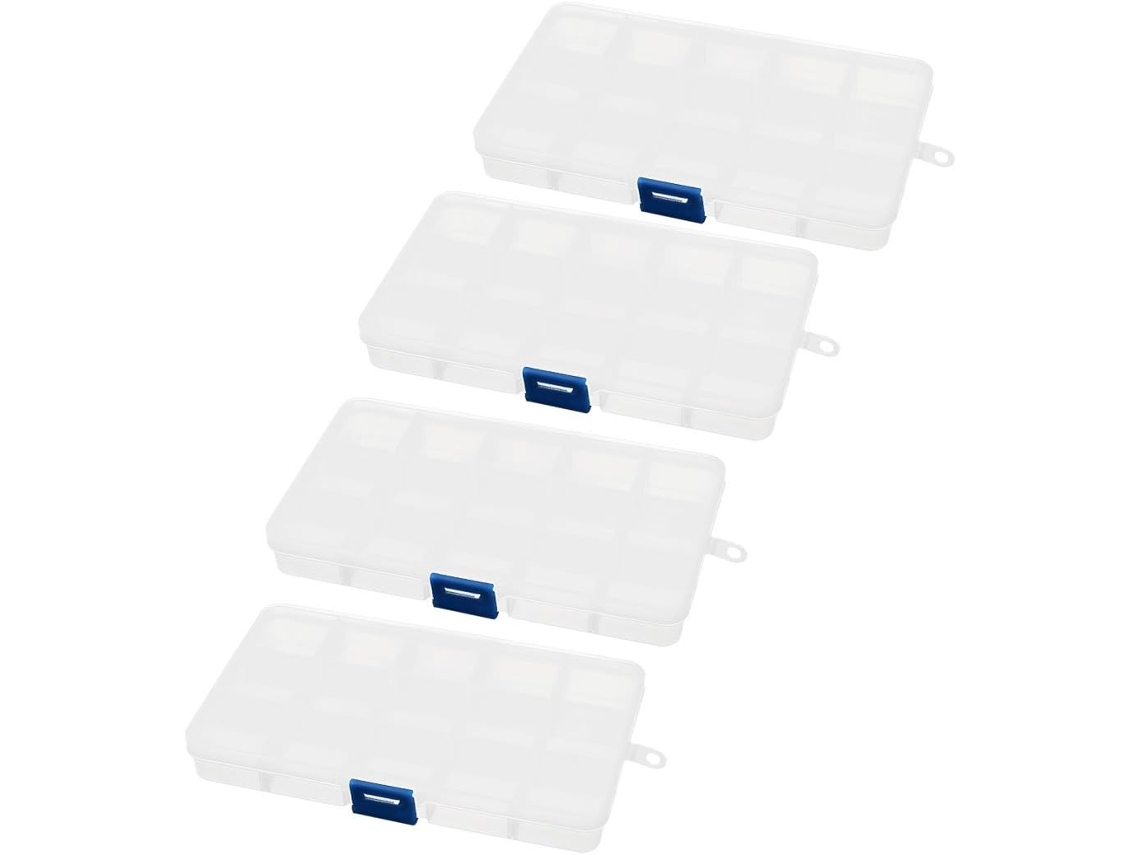 Piezas De Caja Contenedora Rectangular Desmontable De Plástico Blanco Transparente Con 15 Ranuras