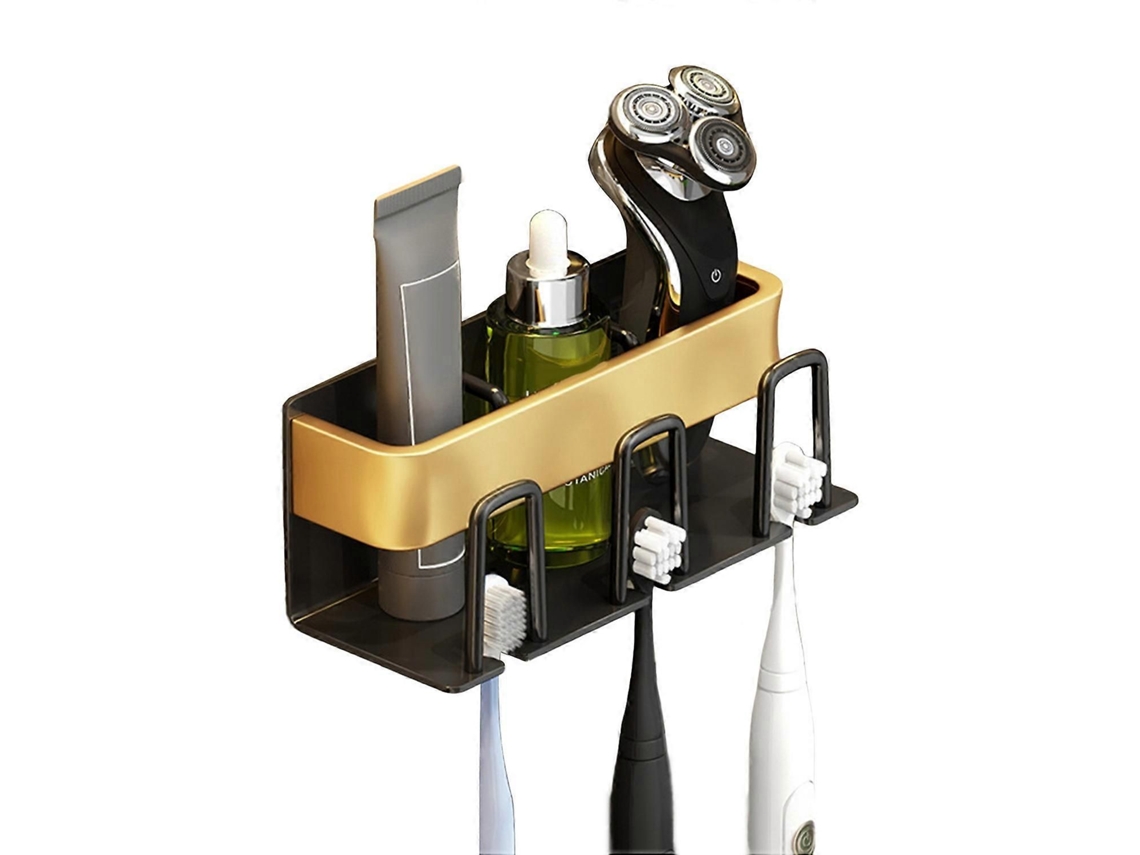 Soporte de pared para cepillos de dientes, fácil instalación sin taladrar, con cierre en forma de U y espacio para guardar los cepillos. GOKOCO
