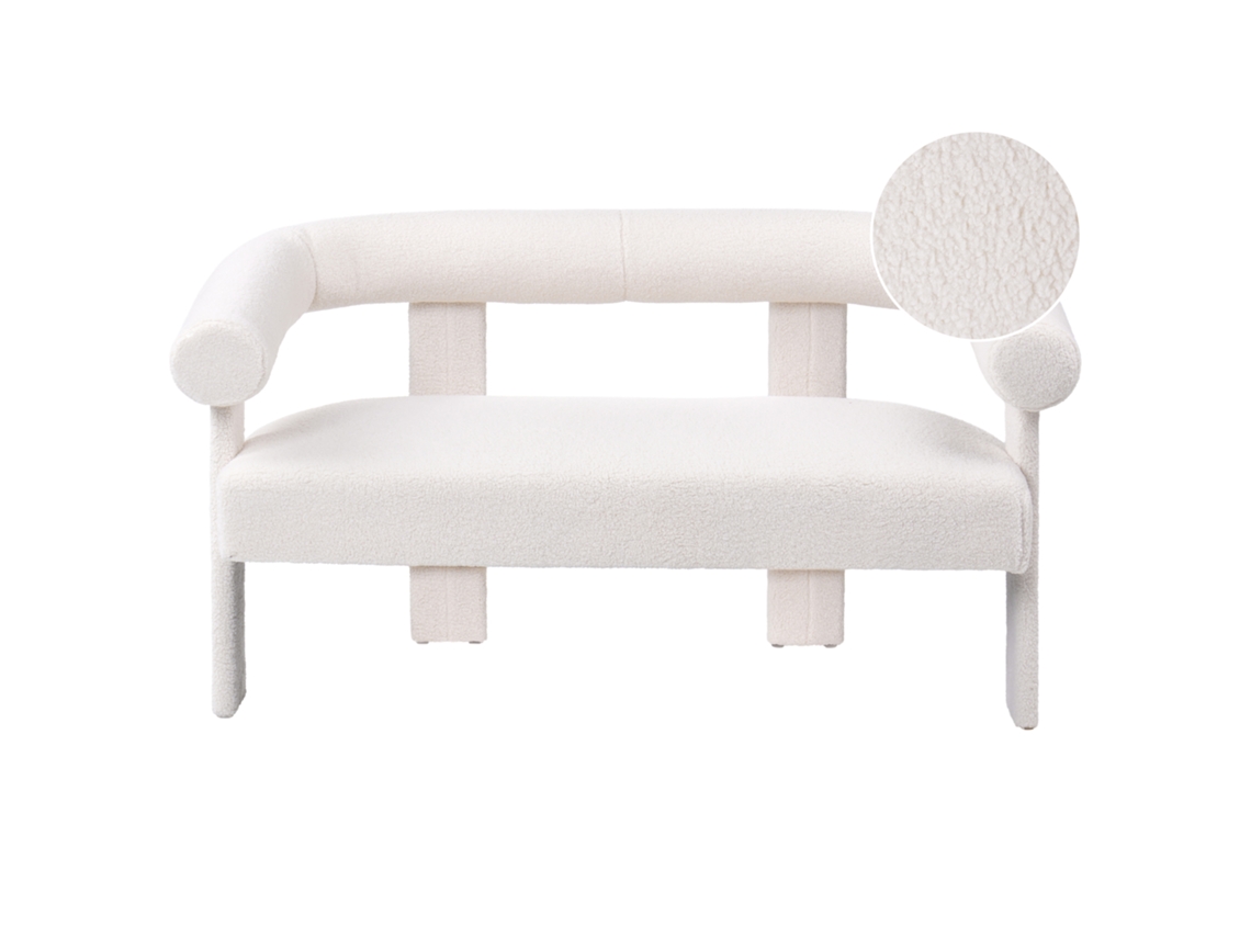 Beliani Ilbro De Bouclé Sofá 2 Plazas Blanco Crema 138x68x76