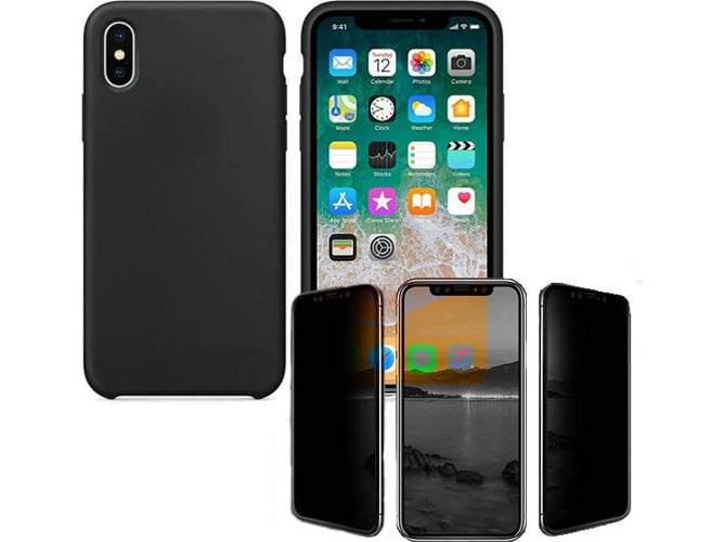 Kit Funda y Protector de Cristal Privacy iPhone XR Silicona Negro