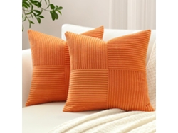 Duas Fronhas De Veludo Cotelê Com Estampa De Cruzes, Decorativas (40 X 40 Cm, Laranja)