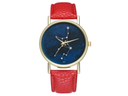 Reloj De Cuarzo Con Correa De Cuero Pu Moda Dial Redondo Cielo Estrellado Rojo