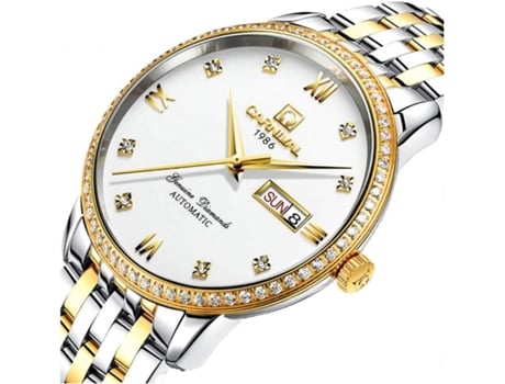 VEANXIN Reloj dorado con esfera grande resistente al agua y diamantes de cristal de zafiro para hombre-Oro blanco