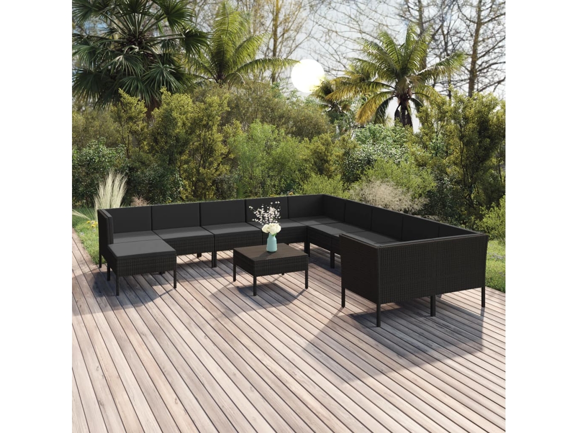 Conjunto de jardín DKD Home Decor de 12 piezas con cojines de mimbre negros