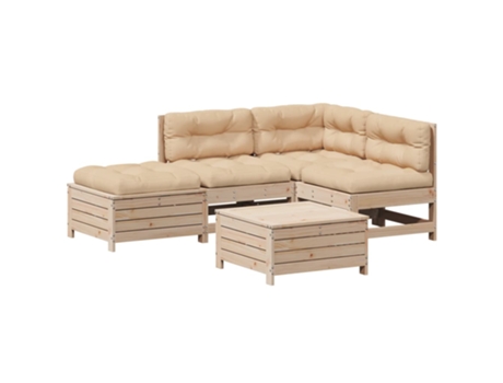 Conjunto 5 de muebles de jardín VIDAXL y cojines madera maciza pino