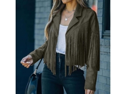 2026-abrigo De Piel Falsa Gamuza Para Mujer Estilo Vaquero Con Flecos Manga Larga Tallas S-xxxl S Verde Ejército