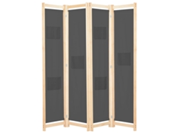 Biombo Divisor De 4 Paneles De Tela Gris 160x170x4 Cm