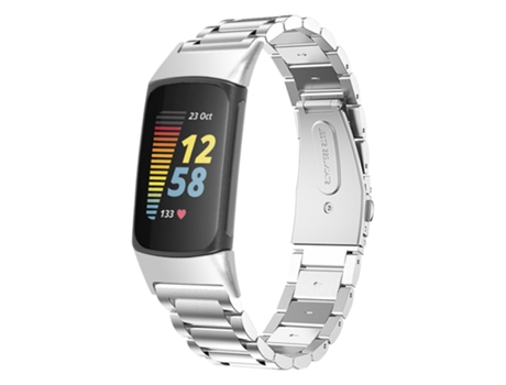 Correa de acero inoxidable con hebilla sólida para Fitbit Charge 5 y Charge 6 Plata