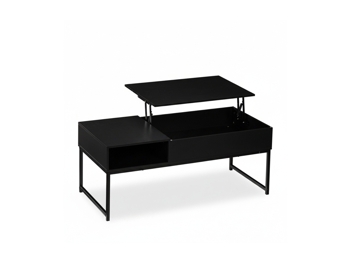 Mesa De Centro Relaxdays Dobrável, Hbt 45x110x50 Cm, Compartimento Lateral, Mesa Com Armazenamento, Madeira E Metal.