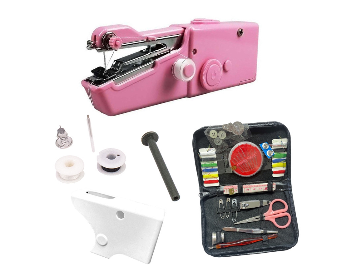 Máquina de coser portátil con aguja e hilo, herramientas de costura manual, adecuadas para viajes, hogar y principiantes, color rosa Cuich