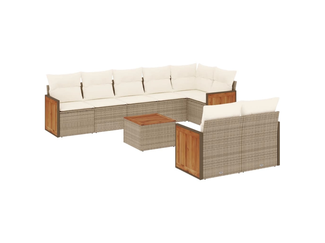 Conjunto 9 de sofás de jardín VIDAXL con cojines ratán sintético beige