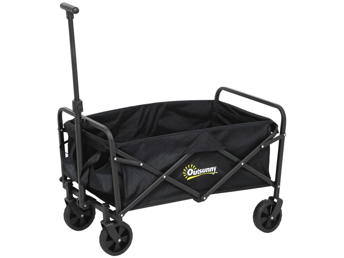 Carro De Jardín Plegable Con Asa Telescópica Y Ruedas, Capacidad De Carga De 120 Kg, Tamaño Para Camping, 64x42x27 Cm, Negro.