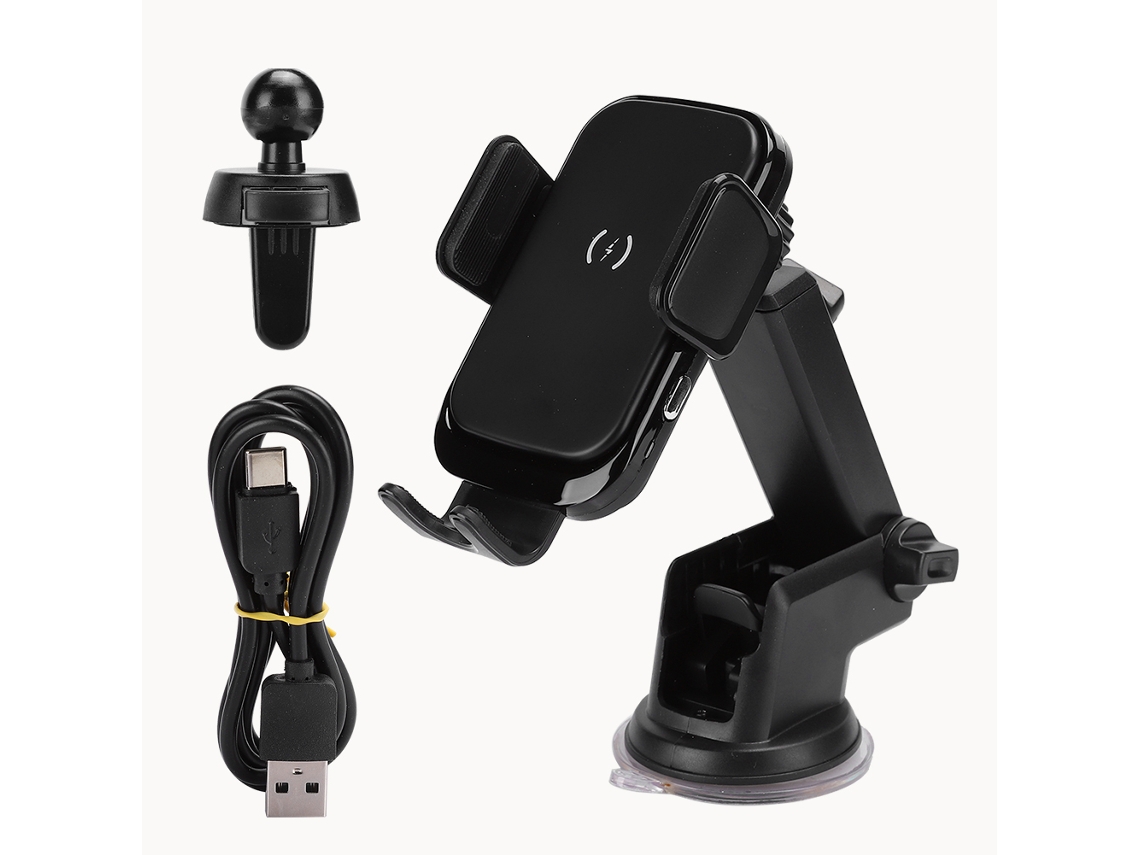 Cargador Inalámbrico Para Teléfono Móvil En Coche 15w Carga Rápida Accesorio Portátil Negro