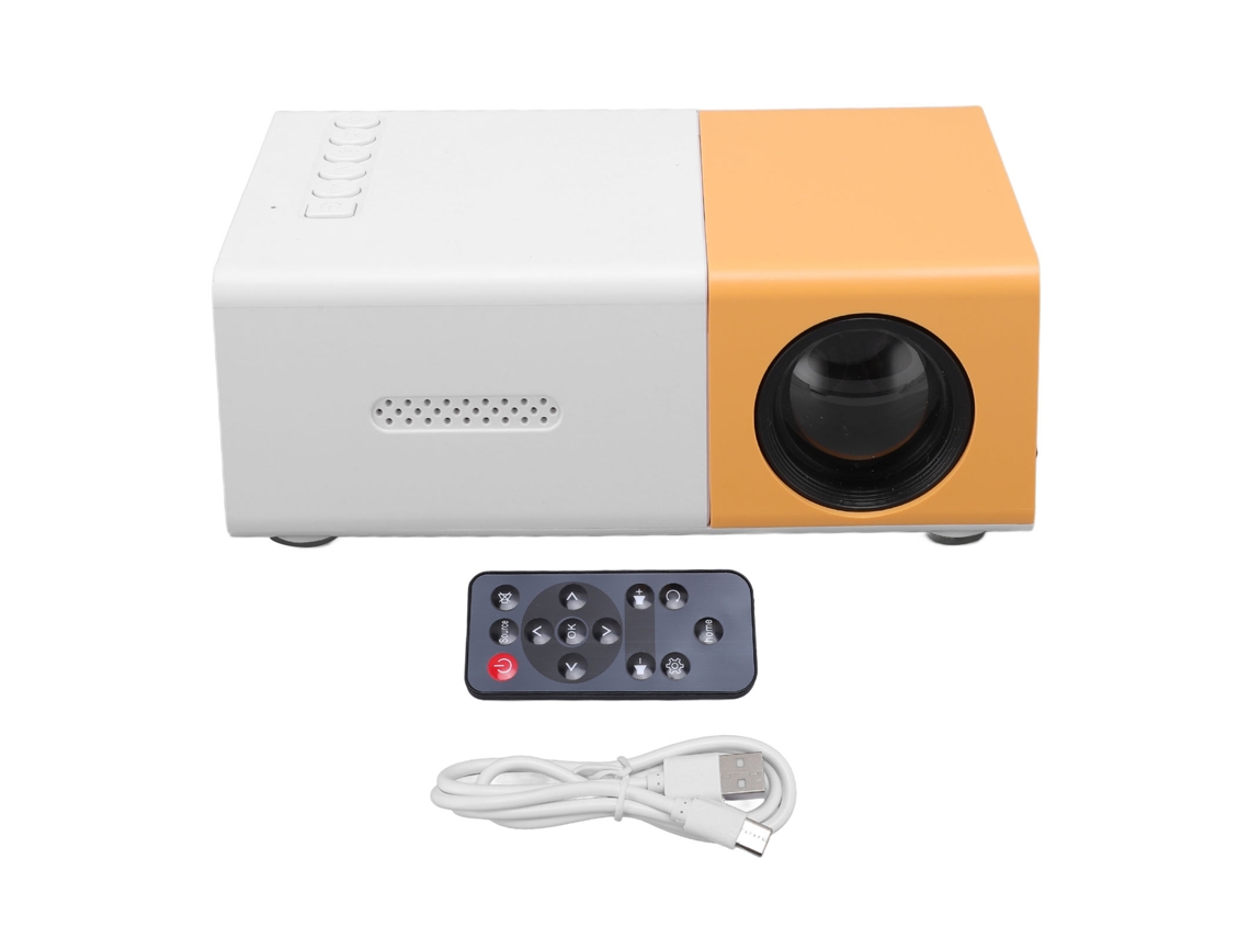 Projetor Portátil Miniatura Amarelo E Branco Hd Com Hdmi Usb Aux Para Casa Viagem